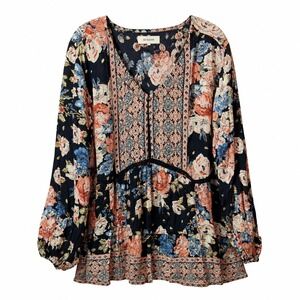 NWT$ SKY AND SAND Top Sz 3X Multicolor Floral Plaid Boho Artsy Festival Hippie